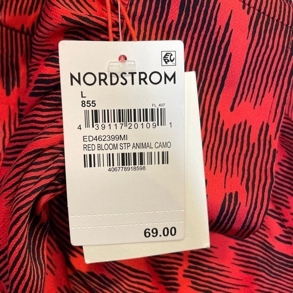 Open Edit Open Back Long Sleeve Satin Mini Dress Red Bloom Animal Camo Large New - Picture 4 of 7